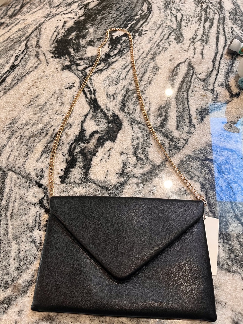 a new day Black Envelope Shoulder Bag with Gold Chain Strap